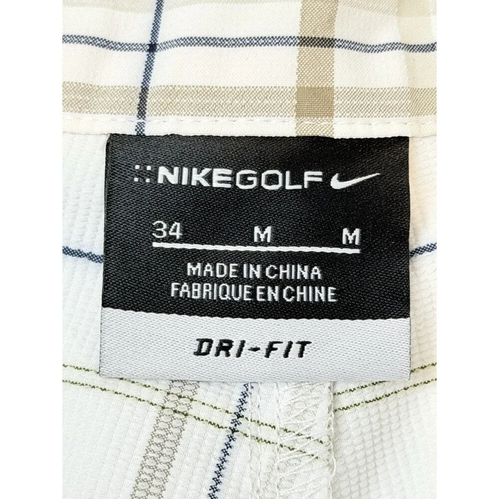 Nike Golf Dri-FIT Plaid Shorts 34 White Beige Navy Performance
